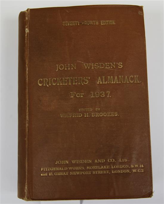 A Wisden Cricketers Almanack for 1937, original hardback binding